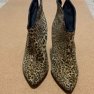 Leopard Print Pointed Ankle Booties - Brown & Black